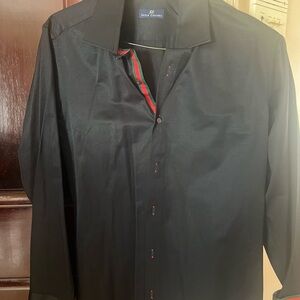 Black Long Sleeve Shirt with Red and Green Accents